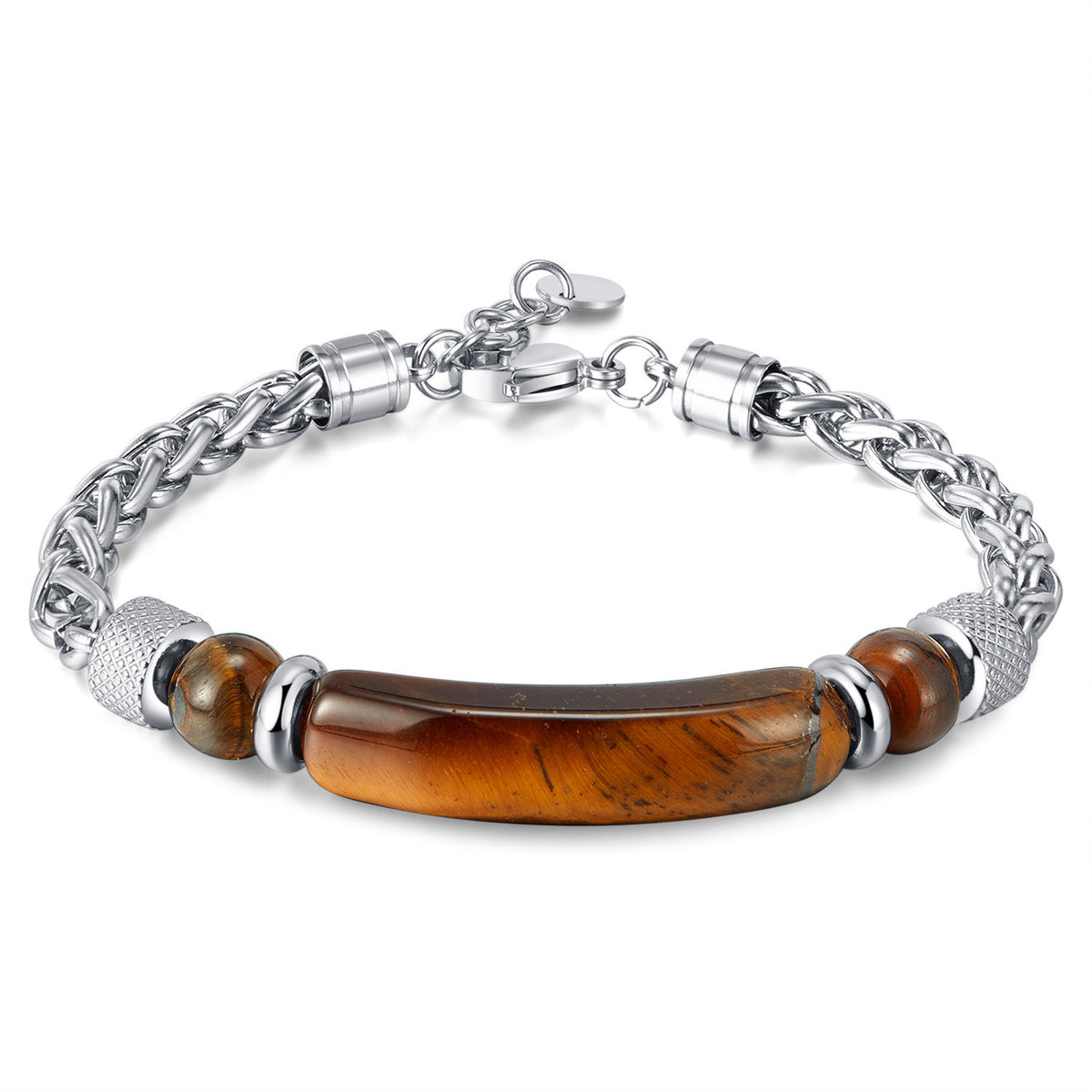 Pulsera de acero inoxidable con empalme de ojo de tigre y titanio para hombre 