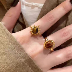 Anillo Maillard vintage de oro con girasol y ojo de tigre 