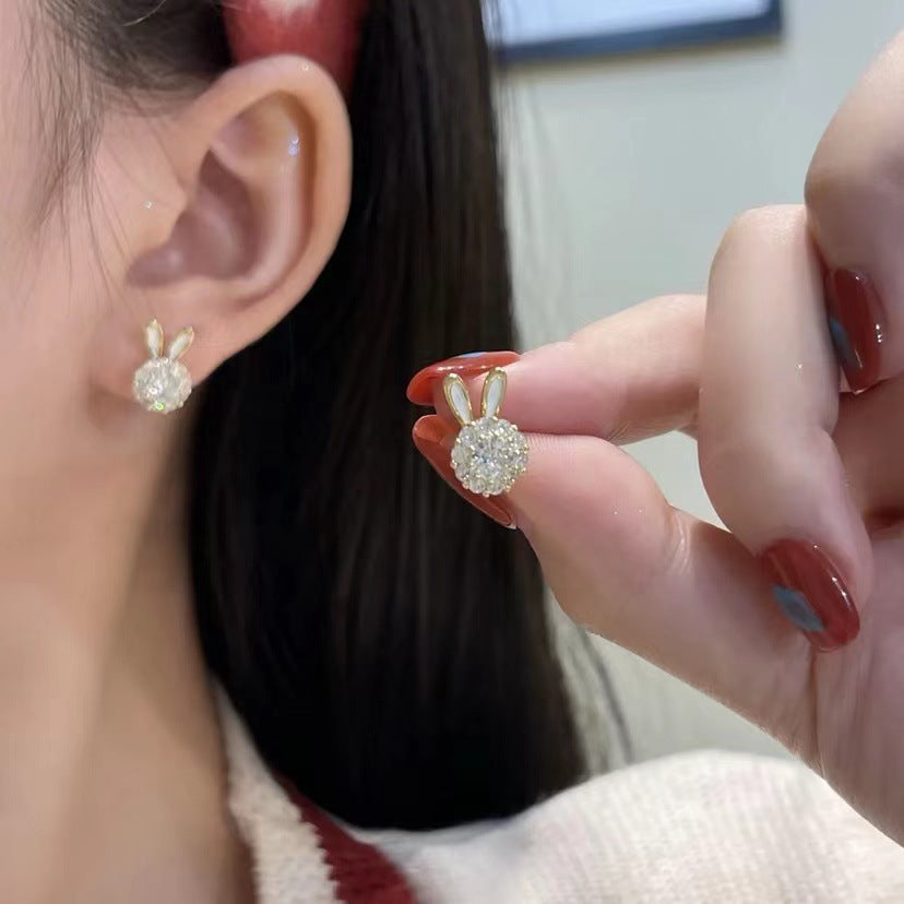 Wholesale Jewelry Sweet IG Style Rabbit Flower Snowflake Titanium Steel Zircon Inlay Rings Earrings Necklace