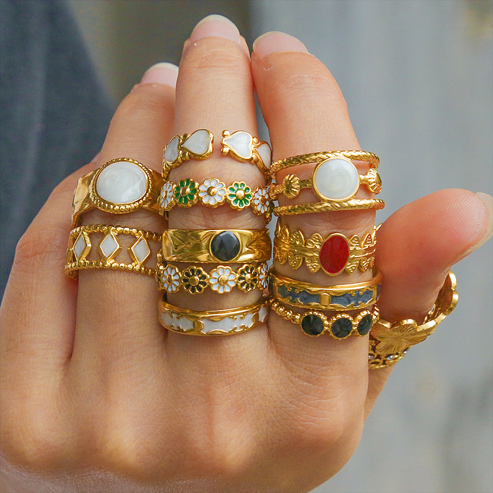 Anillo abierto de acero inoxidable 304 con letras geométricas, estilo hip hop, punk y streetwear. 