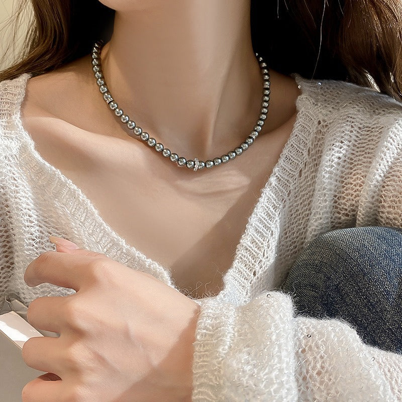 Collar de perlas, piedra de ojo de tigre, collar de bolas de oro pequeñas, cadena de piedra natural 