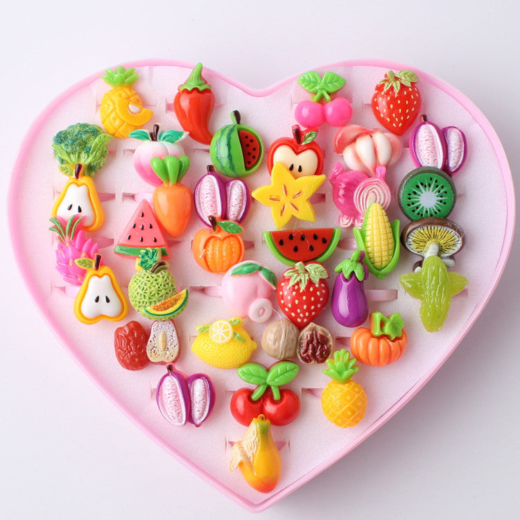 Versión de joyería para niños, linda niña, fruta, personaje de dibujos animados, anillo mixto, venta directa de fábrica de Yiwu 