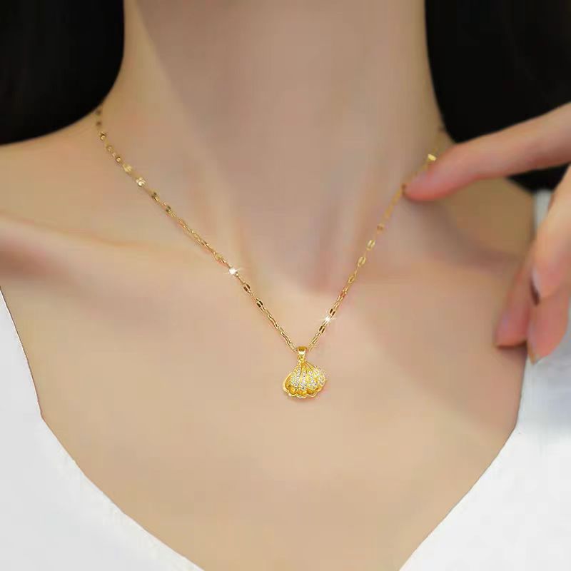 Collar de perlas de concha con microincrustaciones de circonitas, cadena corta para clavícula de mujer, 2 piezas 