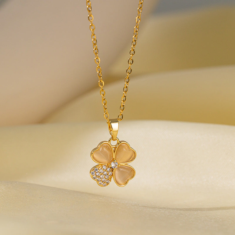 Wholesale Jewelry Sweet Simple Style Star Heart Shape Bow Knot Titanium Steel Zircon Plating Inlay Pendant Necklace