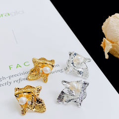 Pendientes de perla natural con forma geométrica irregular, pendientes de aguja de plata s925 para mujer 