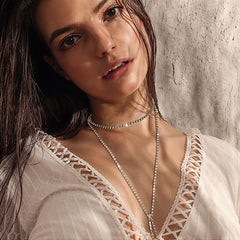 Metal fringed rhinestone necklace, simulated diamond claw chain and body chain