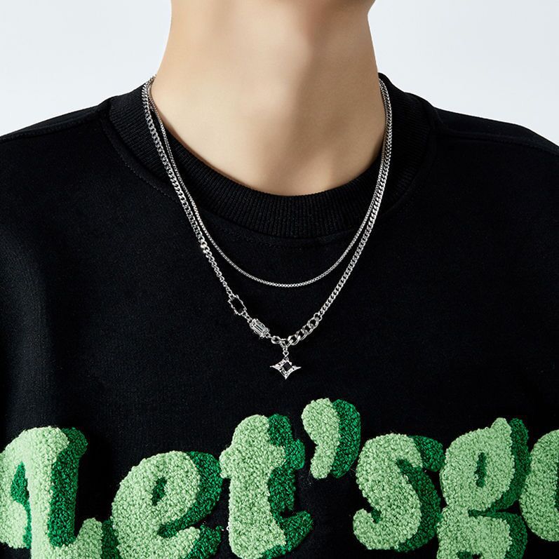 Collar doble para hombre, cadena de suéter para pareja, niño y mujer. 