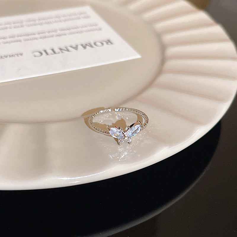 Anillo microengastado, anillo ajustable para dedo índice con apertura de circonitas para mujer