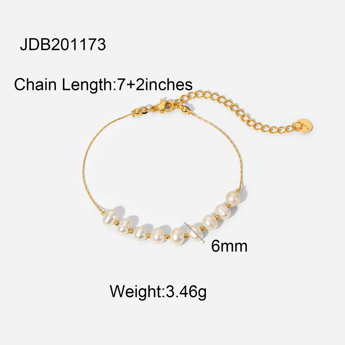Pulsera de acero inoxidable con perla de agua dulce natural, joyería, chapada en PVD, cadena de oro de 18 quilates.