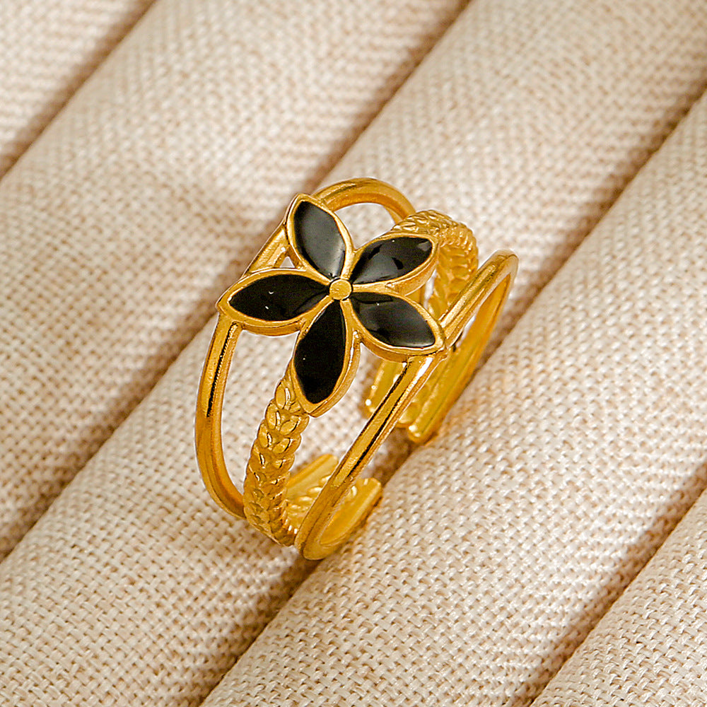Wholesale Jewelry Geometric 304 Stainless Steel Natural Stone Open Ring (Minimum purchase 10 pcs)