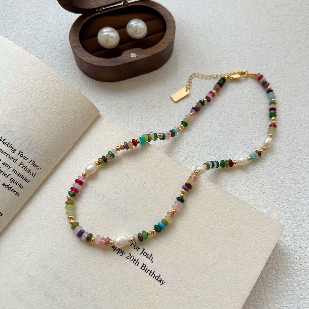 Collar de cuentas de vidrio color perla de piedra natural para mujer, cadena de clavícula 