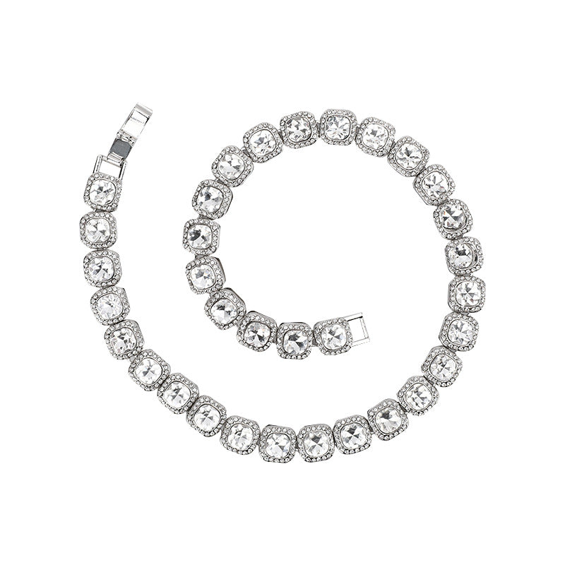 Collar de mano cubana de vidrio cuadrado de 12 mm para hombre, cadena de azúcar de roca, tendencia hip hop, aleación transfronteriza para hombre 