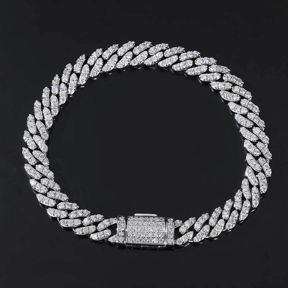 Pulsera de hip hop con cadena cubana de diamantes de una sola fila de 8 mm para hombre, pulsera de circonita 