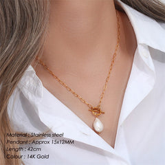 Collar de perlas barrocas de agua dulce, collar de acero inoxidable, cadena cuadrada 