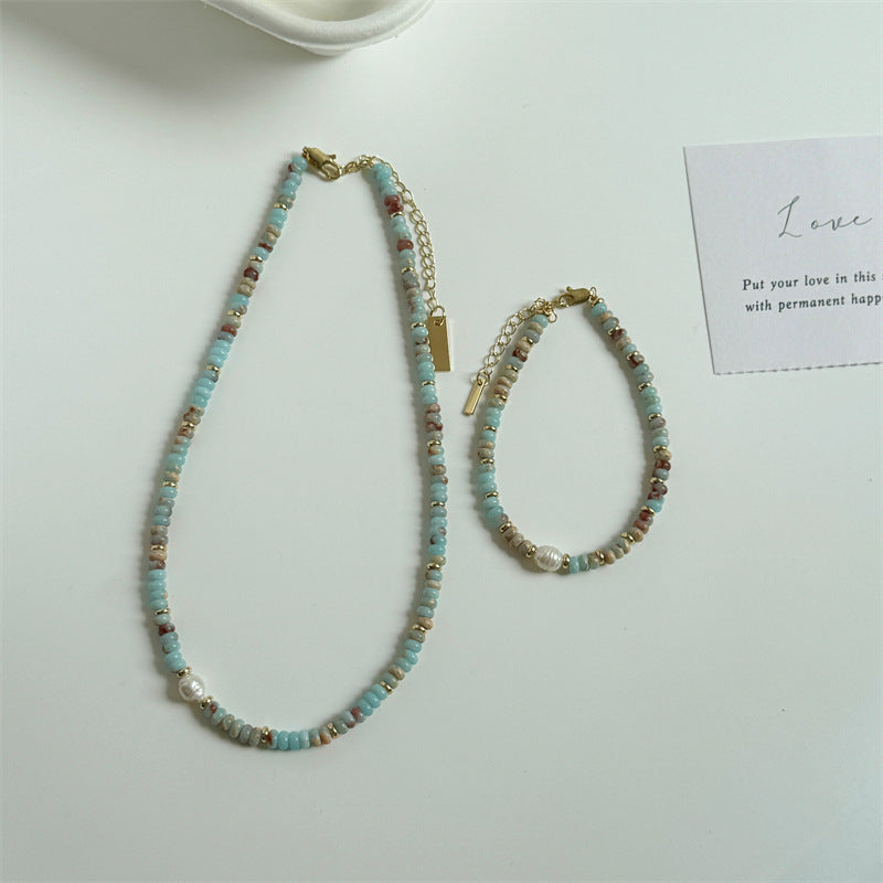 Collar de conchas naturales, pulsera de cuentas de colores, cadena de piedras naturales 