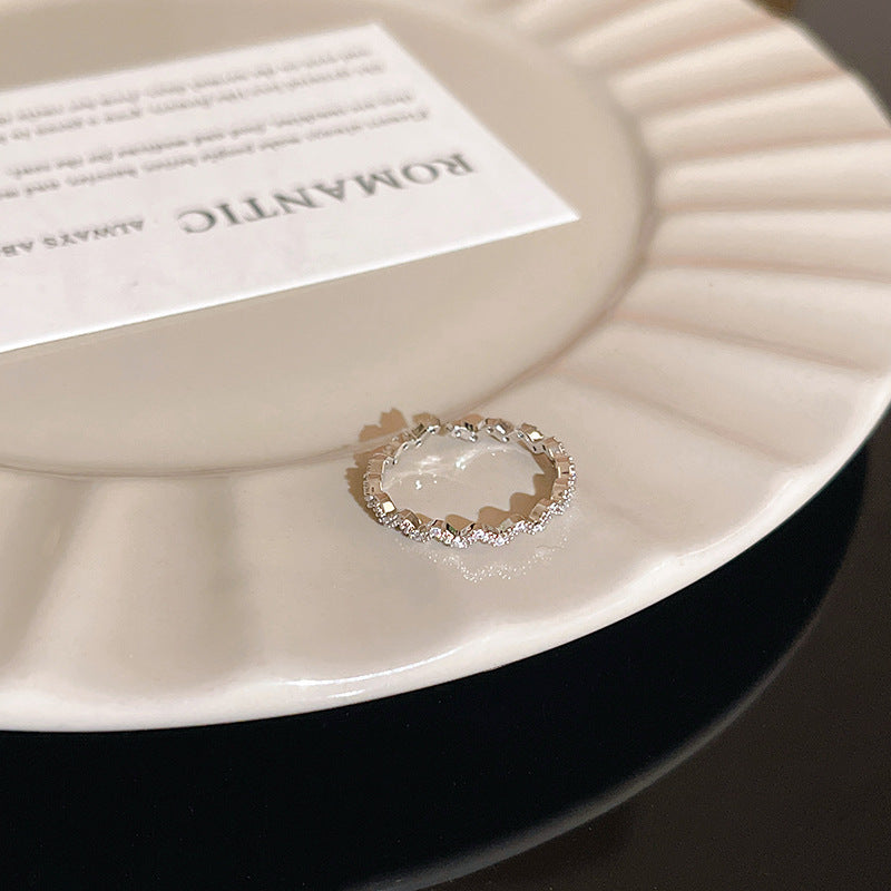 Anillo microengastado, anillo ajustable para dedo índice con apertura de circonitas para mujer