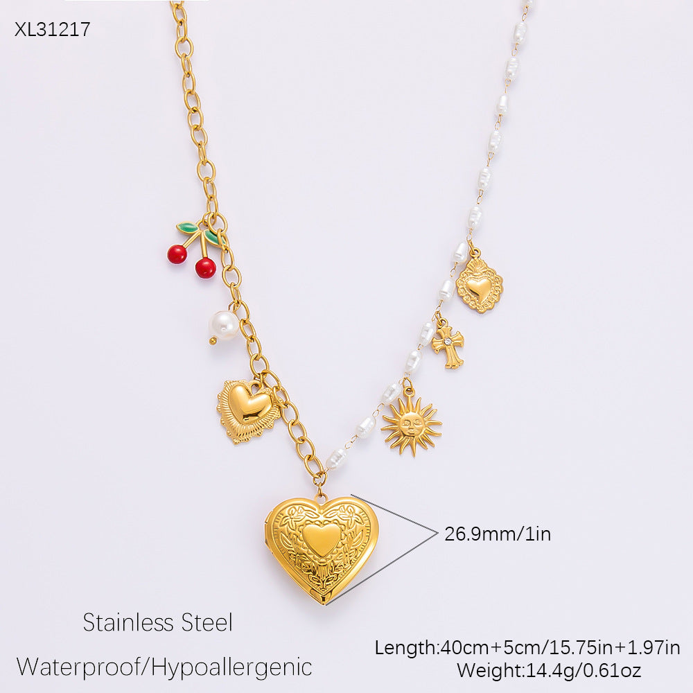 Collar con colgante de acero de titanio chapado en forma de corazón con lazo y ojo de diablo de estilo clásico, joyería al por mayor 