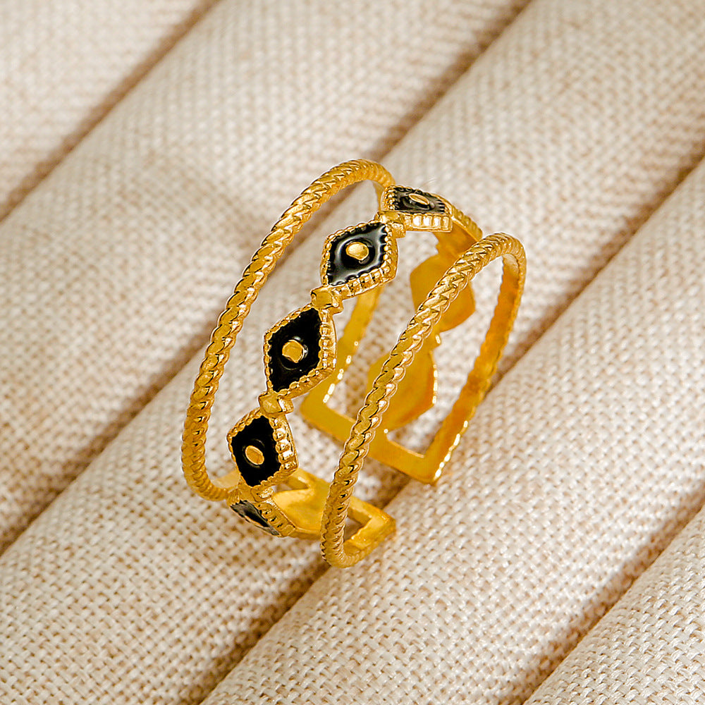 Wholesale Jewelry Geometric 304 Stainless Steel Natural Stone Open Ring (Minimum purchase 10 pcs)