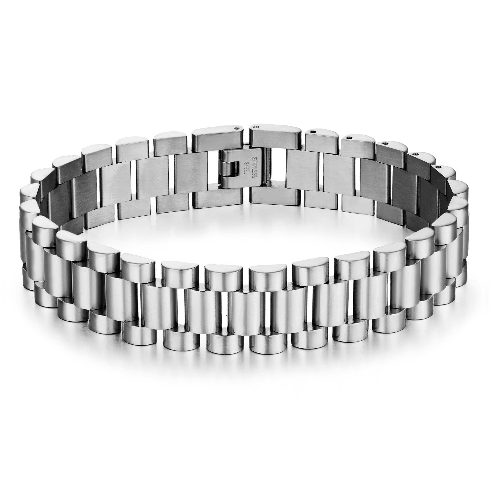 Correa de acero de titanio, pulsera de acero inoxidable de 15 mm, cadena de reloj para hombre, joyería ajustable 