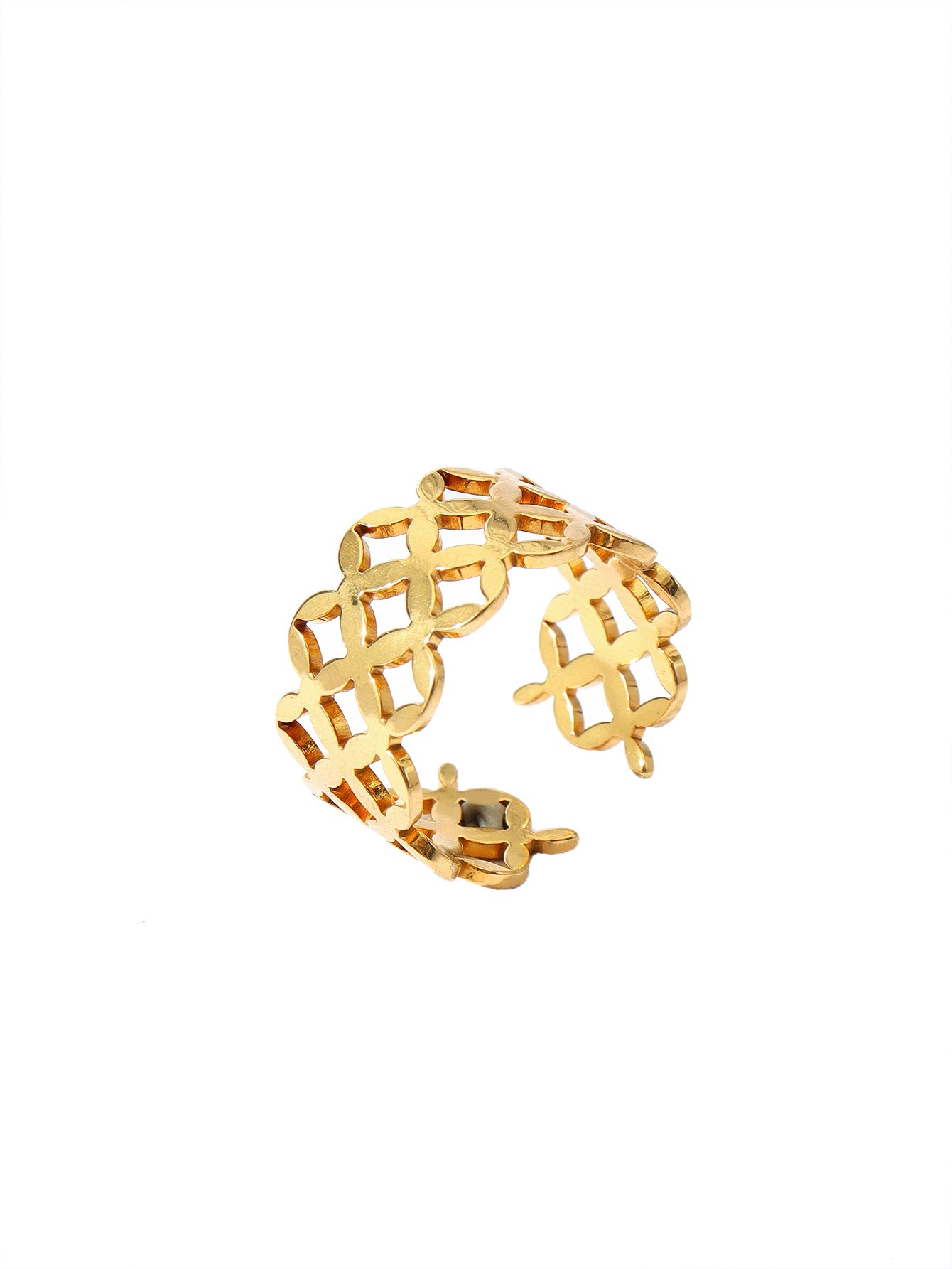 Anillos abiertos chapados en acero inoxidable 304 con diseño floral retro al por mayor 