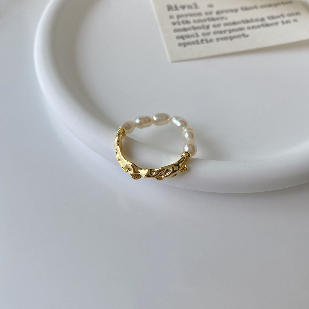 Anillo de perla con cuerda elástica de tamaño ajustable 