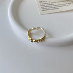 Anillo de perla con cuerda elástica de tamaño ajustable 