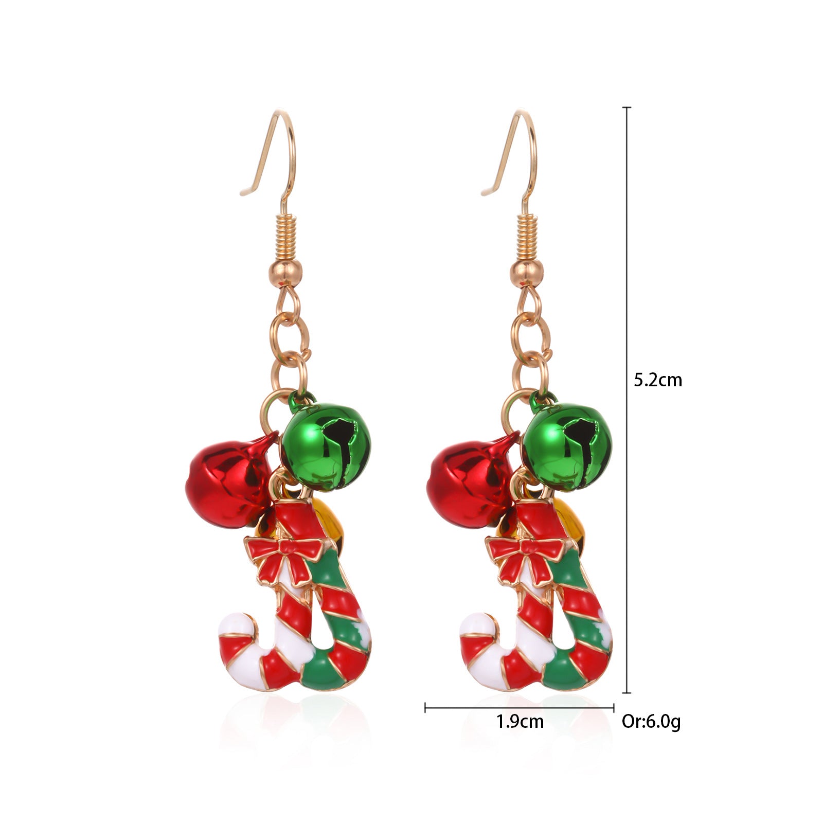3 pares por modelo Lindos pendientes colgantes de aleación de zinc con forma de campana y corona de árbol de Navidad 