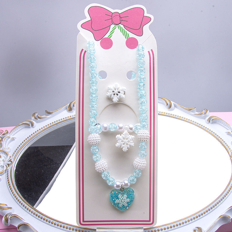 Conjunto de joyería de dibujos animados para niños, collar de perlas hecho a mano, pulsera, anillo, concha, cola de pez, unicornio 