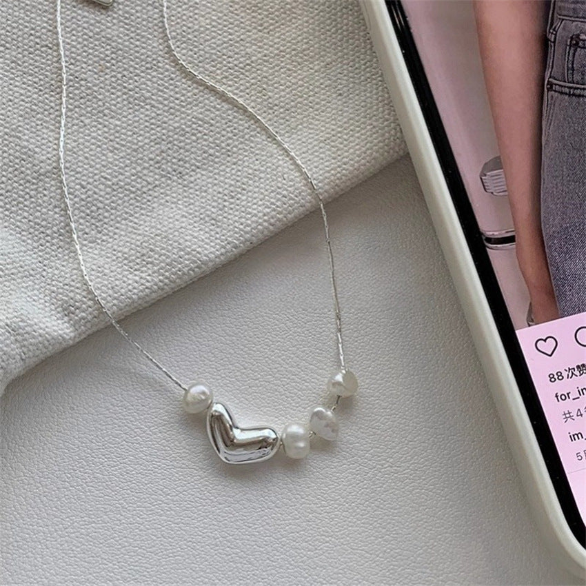 Collar de perlas irregulares con forma de corazón para mujer 