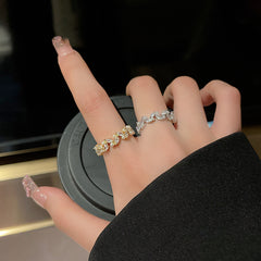 Anillo microengastado, anillo ajustable para dedo índice con apertura de circonitas para mujer
