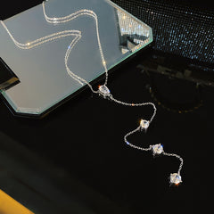 Zircon fringed chest chain and body chain, long collarbone chain