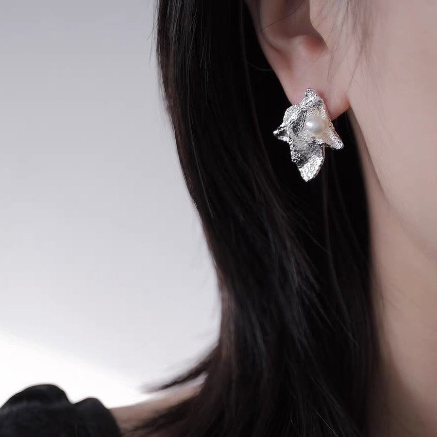 Pendientes de perla natural con forma geométrica irregular, pendientes de aguja de plata s925 para mujer 