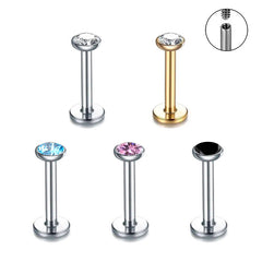Perno de labio con perforación de bolsa de acero inoxidable de 1,5-4 mm y circonita de 1,2 mm con perforación para nariz y oreja. 