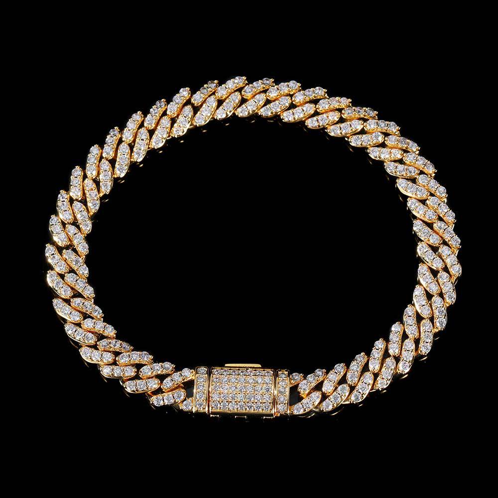Pulsera de hip hop con cadena cubana de diamantes de una sola fila de 8 mm para hombre, pulsera de circonita 