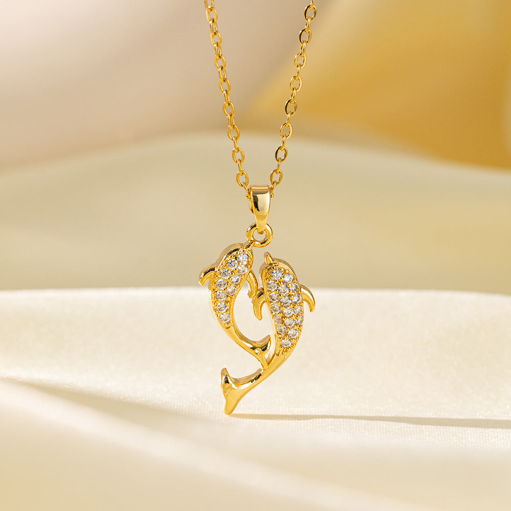 Wholesale Jewelry Sweet Simple Style Star Heart Shape Bow Knot Titanium Steel Zircon Plating Inlay Pendant Necklace