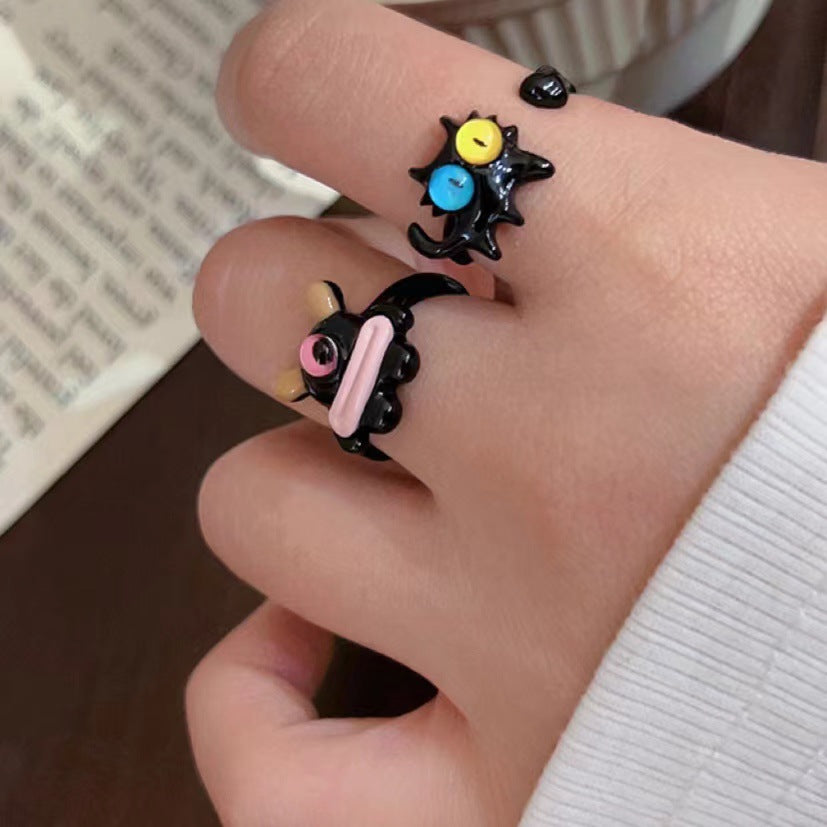 2 piezas Lindo anillo de goteo abierto de dibujos animados 
