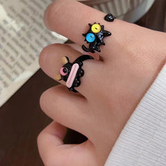 2 piezas Lindo anillo de goteo abierto de dibujos animados 