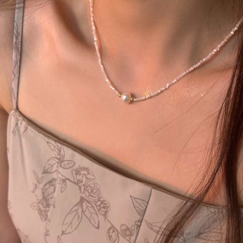 Collar de perlas naturales de agua dulce con cadena corta para clavícula para mujer 
