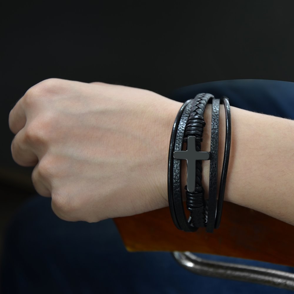 Pulsera de cuero cruzada para hombre, multicapa, tejida a mano, con hebilla magnética 