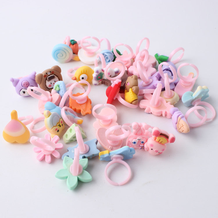 Versión de joyería para niños, linda niña, fruta, personaje de dibujos animados, anillo mixto, venta directa de fábrica de Yiwu 