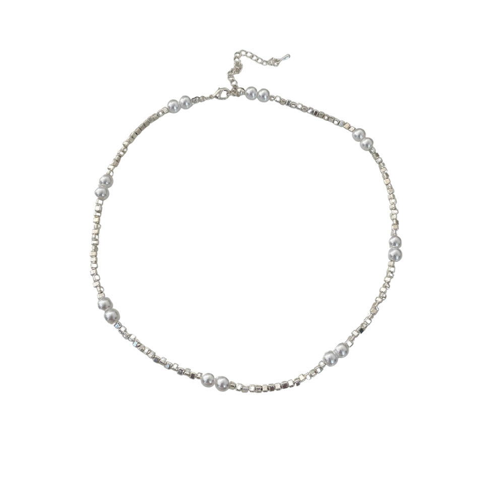 Collar de perlas de agua dulce naturales, cadena de cuello de plata rota, cadena de clavícula femenina. 
