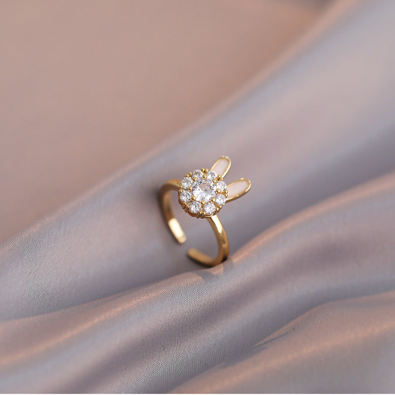 Wholesale Jewelry Sweet IG Style Rabbit Flower Snowflake Titanium Steel Zircon Inlay Rings Earrings Necklace