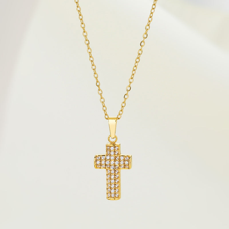 Collar de acero de titanio con cruz de circón y cadena de clavícula de acero inoxidable