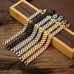 Correa de acero de titanio, pulsera de acero inoxidable de 15 mm, cadena de reloj para hombre, joyería ajustable 