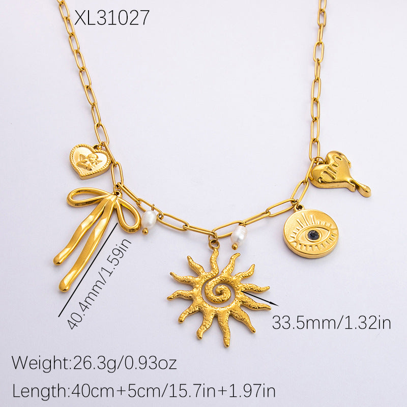 Collar con colgante de acero de titanio chapado en forma de corazón con lazo y ojo de diablo de estilo clásico, joyería al por mayor 