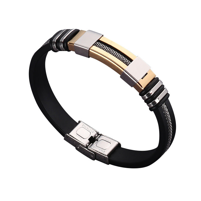 Pulsera de hip-hop para hombre de acero titanio y silicona, pulsera de acero inoxidable estilo punk 