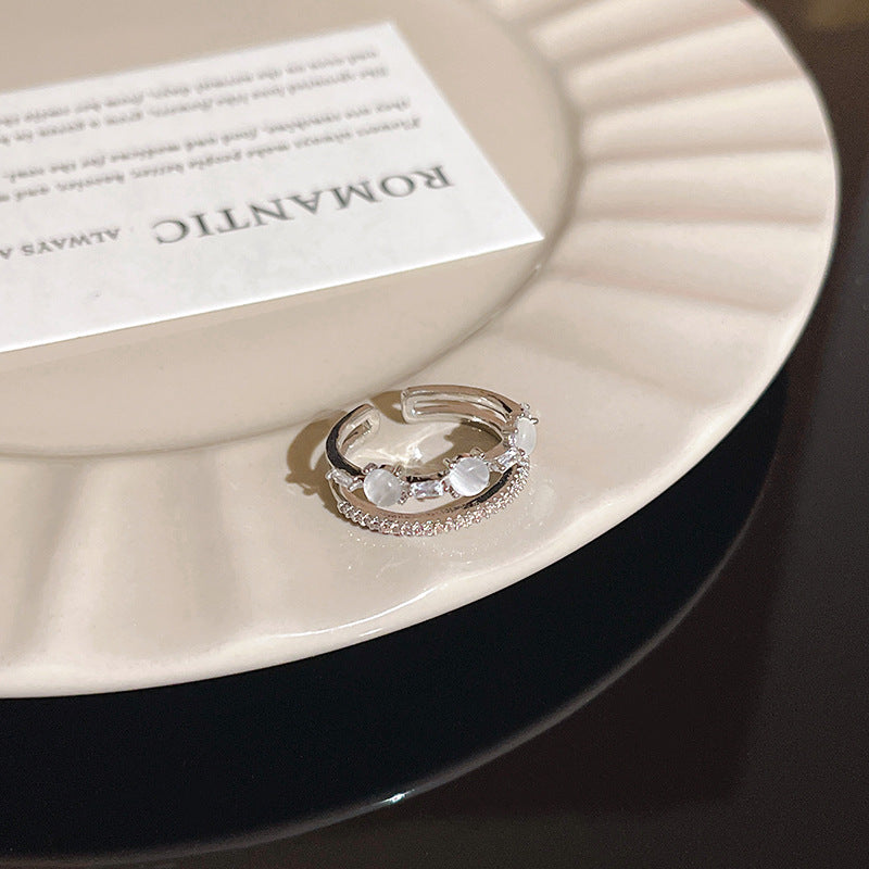 Anillo microengastado, anillo ajustable para dedo índice con apertura de circonitas para mujer