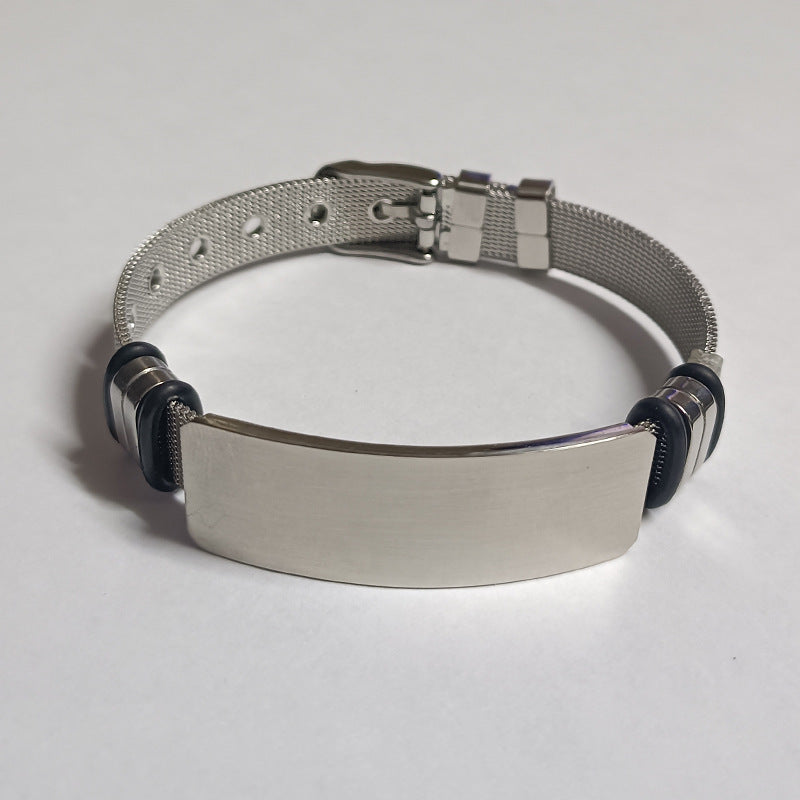 Pulsera de malla de acero inoxidable para hombre, pulsera de pareja con grabado de metal 