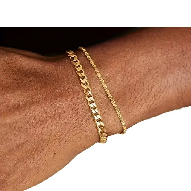 Conjunto de pulseras de hip hop con cadena torcida para hombre, conjunto de dos piezas de cadena cubana 