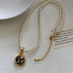 Collar de perlas finas con colgante de agua dulce natural pintado al óleo para mujer 